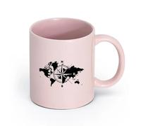 Ceramics Ceramic Tea Cup World Map Atlas of The World Compass Home （11oz/320ml） for Coffee, Soup, Tea, Milk, Latte, hot Cocoa, Ladies, Men Pink