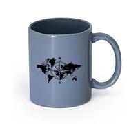 Ceramics Ceramic Tea Cup World Map Atlas of The World Compass Home （11oz/320ml） for Coffee, Soup, Tea, Milk, Latte, hot Cocoa, Ladies, Men Blue-Gray