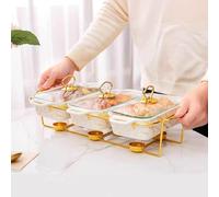 Ceramics Chafing Dish Buffet Set 3 in 1-3x0.9 QT Chafing Dishes for Buffet - Warming Trays for Food - Chafers and Buffet Warmers Sets with Glass Lid for Birthday, Wedding,White