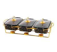 Ceramics Chafing Dish Buffet Set - 3 In 1 Warming Trays with Glass Lid for Food Keeping Warm at Birthday, Wedding Events