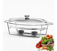 Ceramics Chafing Dish Buffet Set, Chafing Dish Stainless Steel Buffet Warmer Set with Tray,Full Size Pan Chafer, Fuel Holders, for Buffet, Wedding, Parties, Banquet, Catering Events(Silver)