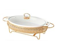 Ceramics Chafing Dish Buffet Set, Food Warming Container, Buffet Warmer Set With Glass Transparent Lid, Gold Chafing Dish, For for Buffet Weddings, Parties, Banquets,L
