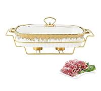 Ceramics Chafing Dish Buffet Set with Glass Transparent Lid - Buffet Chafing Dish Alcohol Stove for Catering Party Wedding, Winter Food Warming