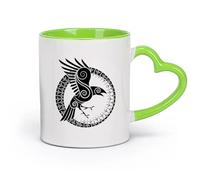 Ceramics Coffee Cup Celtic Ornament Runes Raven Bird Ethnic Style （11oz/320ml） Perfect for Kitchens, Restaurants & Cafes, Great Gift Idea Green