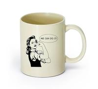 Ceramics Coffee Cup Girl Power Woman Strength Phrase We Can Do It （11oz/320ml） Perfect for Kitchens, Restaurants & Cafes, Great Gift Idea Light Yellow