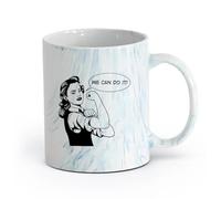 Ceramics Coffee Cup Girl Power Woman Strength Phrase We Can Do It （11oz/320ml） Perfect for Kitchens, Restaurants & Cafes, Great Gift Idea Marble Blue
