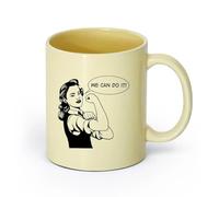 Ceramics Coffee Cup Girl Power Woman Strength Phrase We Can Do It （11oz/320ml） Perfect for Kitchens, Restaurants & Cafes, Great Gift Idea Beige