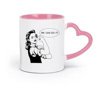 Ceramics Coffee Cup Girl Power Woman Strength Phrase We Can Do It （11oz/320ml） Perfect for Kitchens, Restaurants & Cafes, Great Gift Idea Pink