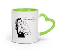 Ceramics Coffee Cup Girl Power Woman Strength Phrase We Can Do It （11oz/320ml） Perfect for Kitchens, Restaurants & Cafes, Great Gift Idea Green