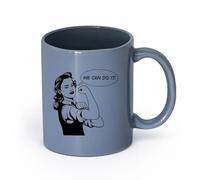 Ceramics Coffee Cup Girl Power Woman Strength Phrase We Can Do It （11oz/320ml） Perfect for Kitchens, Restaurants & Cafes, Great Gift Idea Blue-Gray