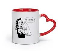 Ceramics Coffee Cup Girl Power Woman Strength Phrase We Can Do It （11oz/320ml） Perfect for Kitchens, Restaurants & Cafes, Great Gift Idea Red