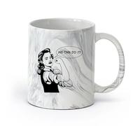 Ceramics Coffee Cup Girl Power Woman Strength Phrase We Can Do It （11oz/320ml） Perfect for Kitchens, Restaurants & Cafes, Great Gift Idea Marble Black