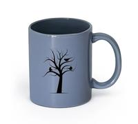 Ceramics Coffee Cups with Handle Dead Tree with Birds Natural Drought （11oz/320ml） for Coffee, Soup, Tea, Milk, Latte, hot Cocoa, Ladies, Men Blue-Gray