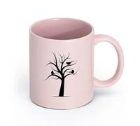 Ceramics Coffee Cups with Handle Dead Tree with Birds Natural Drought （11oz/320ml） for Coffee, Soup, Tea, Milk, Latte, hot Cocoa, Ladies, Men Pink