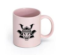 Ceramics Coffee Cups with Handle Mask Japanese Warrior Dangerous Grin （11oz/320ml） Perfect for Kitchens, Restaurants & Cafes, Great Gift Idea Pink