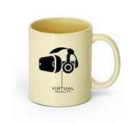 Ceramics Coffee Cups with Handle Virtual Reality Computer Technology （11oz/320ml） Perfect for Kitchens, Restaurants & Cafes, Great Gift Idea Beige