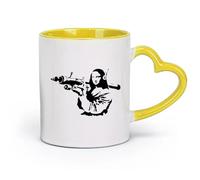 Ceramics Coffee Milk Tea Ceramic Mugs Mona Lisa Rocket Launcher Da Vinci Doodle （11oz/320ml） Unique Office Gift for Women & Men Yellow
