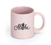 Ceramics Coffee Mug Lettering Aloha Summer Hawaii Pineapple Beach （11oz/320ml） Perfect for Kitchens, Restaurants & Cafes, Great Gift Idea Pink