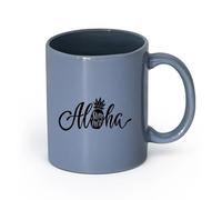 Ceramics Coffee Mug Lettering Aloha Summer Hawaii Pineapple Beach （11oz/320ml） Perfect for Kitchens, Restaurants & Cafes, Great Gift Idea Blue-Gray