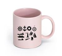 Ceramics Coffee Mug Marine Attributes Sea Elements Icons Navigation （11oz/320ml） for Coffee, Soup, Tea, Milk, Latte, hot Cocoa, Ladies, Men Pink