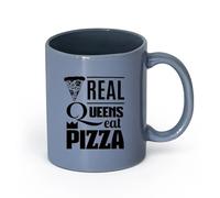 Ceramics Coffee Mug Real Queens Eat Pizza Quote Phrase Pizzeria （11oz/320ml） Perfect for Kitchens, Restaurants & Cafes, Great Gift Idea Blue-Gray