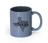 Ceramics Coffee Mug Texas Map Words Cloud USA Austin Houston Dallas （11oz/320ml） for Coffee, Soup, Tea, Milk, Latte, hot Cocoa, Ladies, Men Blue-Gray