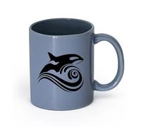 Ceramics Cool Tea and Coffee Mug Killer Whale Wave Sea Ocean Style （11oz/320ml） Perfect for Kitchens, Restaurants & Cafes, Great Gift Idea Blue-Gray