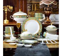 Ceramics Dinner Set, 59 Pieces High-Grade Penh Porcelain Dinnerware Sets | Soup Pot/Plate/Bowl - Bone China Combination Set for Wedding Gifts