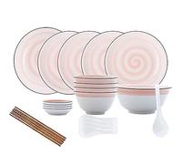 Ceramics Dinner Sets, 23 Pcs Bowl/Dish/Spoon | Nordic Simple Dinnerware-Gradient Glaze Porcelain Combination Set for Restaurant Family Gathering,Pink
