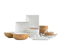 Ceramics Dinner Sets, 29 Pieces Yellow Hand Painted Stripes Porcelain Dinnerware Combination Set | Japanese-Style Retro Cereals Bowls and Steak Plates Sets