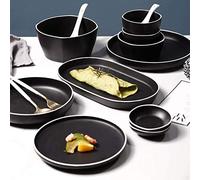Ceramics Dinner Sets 48 Pieces Porcelain Dinnerware Combination Set | Black Matte Steak Plates and Cereals Bowls Sets for Special Restaurant