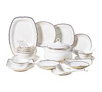 Ceramics Dinnerware Set with 30-Piece,Bowl/Dish/Soup Pot/Spoonbone China Dinner Sets,Simple European Style Porcelain Combination Set