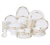 Ceramics Dinnerware Set with 46-Piece, Bowl/Dish/Soup Pot/Spoon|Bone China Dinner Sets, Gold Rose Pattern Porcelain Combination Set