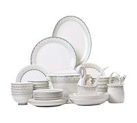 Ceramics Dinnerware Set with 50-Piece,Bowl/Dish/Soup Pot/Spoon|Bone China Dinner Sets,Peacock Blue Pattern Porcelain Combination Set