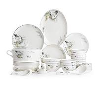 Ceramics Dinnerware Sets Porcelain Cereals Bowls/Steak Plates/Soup Pot | 50 Pieces Chinese Style Bone China Dinner Combination Set for Wedding Gifts