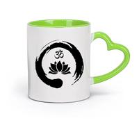 Ceramics Durable Mugs Lotus Flower Inside Zen Symbol Om Buddhism （11oz/320ml） Perfect for Kitchens, Restaurants & Cafes, Great Gift Idea Green