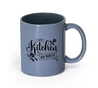 Ceramics Durable Mugs My Kitchen My Rules Lettering Funny Phrase （11oz/320ml） for Coffee, Soup, Tea, Milk, Latte, hot Cocoa, Ladies, Men Blue-Gray