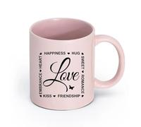 Ceramics Durable Mugs Words Love Romance Happiness Inscription Quote （11oz/320ml） Perfect for Kitchens, Restaurants & Cafes, Great Gift Idea Pink