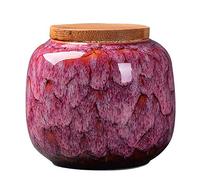 Ceramics Food Storage Jar Airtight with Natural Bamboo Lid, Tea Caddy Storage,Kitchen Food Storage Canister for Coffee,Tea,Spices and Nuts (Rose Wine)