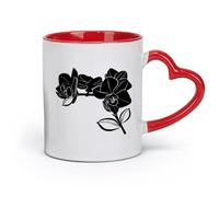 Ceramics Home and Office Mugs Bud Leaves Branch Flowers Orchid （11oz/320ml） Perfect for Kitchens, Restaurants & Cafes, Great Gift Idea Red