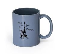 Ceramics Home and Office Mugs Paris Eiffel Tower Oh la la Bon Voyage （11oz/320ml） for Coffee, Soup, Tea, Milk, Latte, hot Cocoa, Ladies, Men Blue-Gray