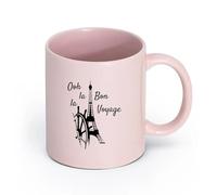 Ceramics Home and Office Mugs Paris Eiffel Tower Oh la la Bon Voyage （11oz/320ml） for Coffee, Soup, Tea, Milk, Latte, hot Cocoa, Ladies, Men Pink