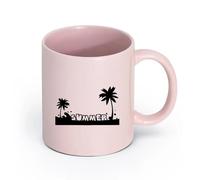 Ceramics Home and Office Mugs Summer Palm Beach Recreation Tourism （11oz/320ml） Perfect for Kitchens, Restaurants & Cafes, Great Gift Idea Pink