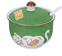 Ceramics Japanese Lucky Cat Sugar Bowl Salt Storage Jar with Lid And Spoon