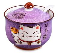 Ceramics Japanese Maneki Neko Lucky Cat Sugar Salt Pepper Storage Jar with Lid And Spoon