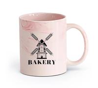 Ceramics Novelty Gift Mug Bakery Mill Badge Logo Freshly Baked Bread （11oz/320ml） Humorous Gift for Coffee Lovers, Work Besties, Coworkers & Friends Marble Pink