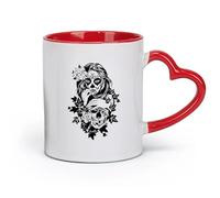 Ceramics Novelty Gift Mug Candy Sugar Skull Flowers Girl Day of The Dead Tattoo Studio （11oz/320ml） and Microwave-Safe Red