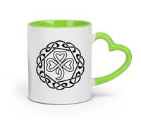 Ceramics Novelty Gift Mug Clover Trefoil Leaf Celtic Pattern Irish Symbol Ireland （11oz/320ml） for Home and Office Green