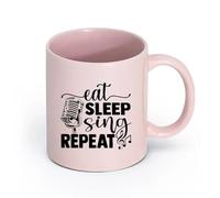 Ceramics Novelty Gift Mug Eat Sleep Sing Repeat Microphone Music Love （11oz/320ml） Coffee, Tea, Latte, Milk, Cocoa, Juice and Other Hot Drinks Pink