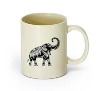 Ceramics Novelty Gift Mug Elephant Indian Raised Trunk Symbol of Wealth Home （11oz/320ml） for Coffee Oatmeal Tea Easy to Clean Light Yellow